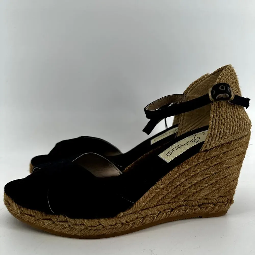 Gaimo Espadrilles Wedge Sandals Cross Strap Peep Toe Ankle Strap Black 10.5 NWOT
